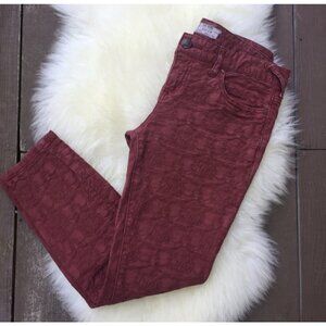 Free People Womens Sz 26 Jacquard Skinny Cropped Jeans Textured Washed Red 26x26